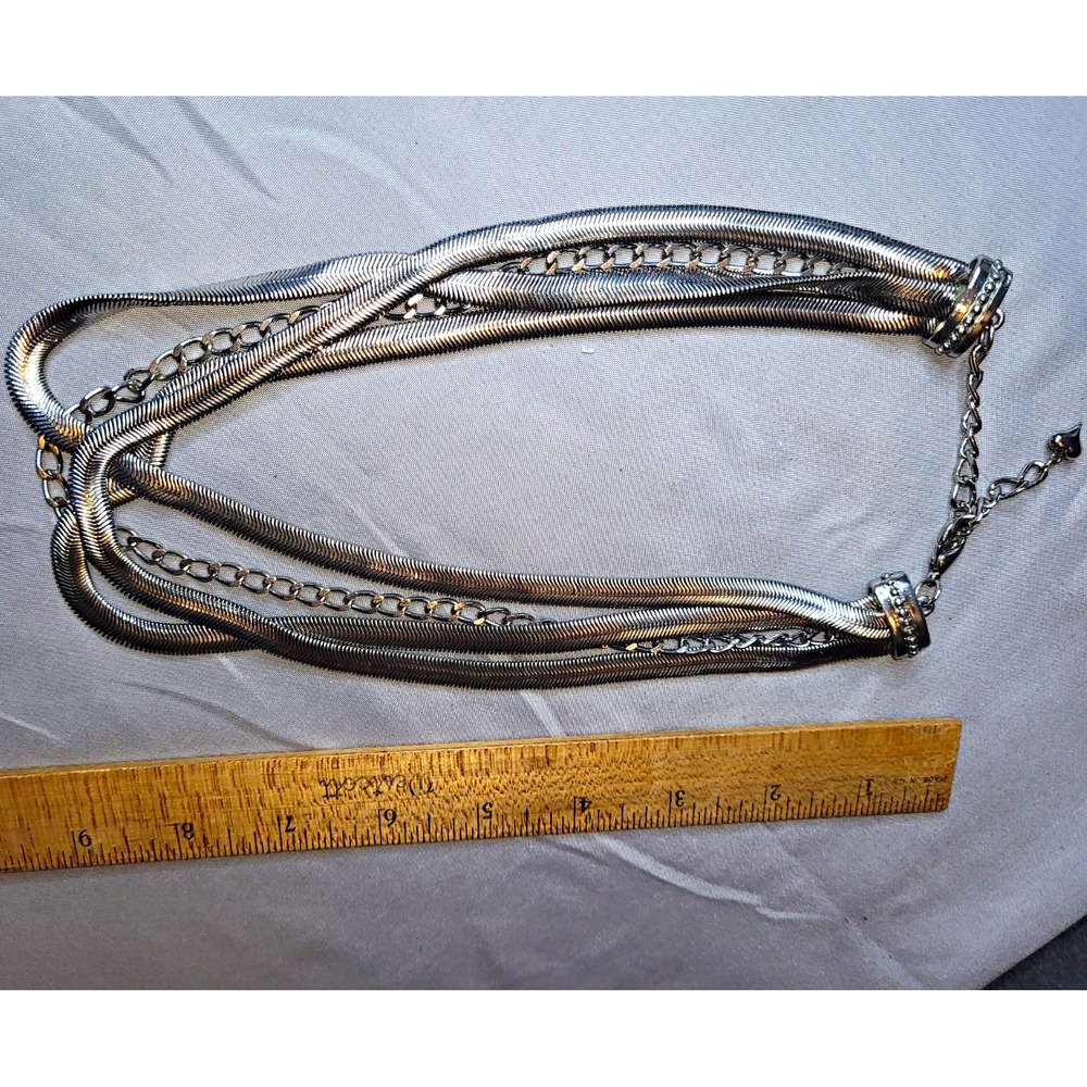 Silver Tone Multi-Strand Snake Chain Bracelet, Adjustable, Lobster Clasp
